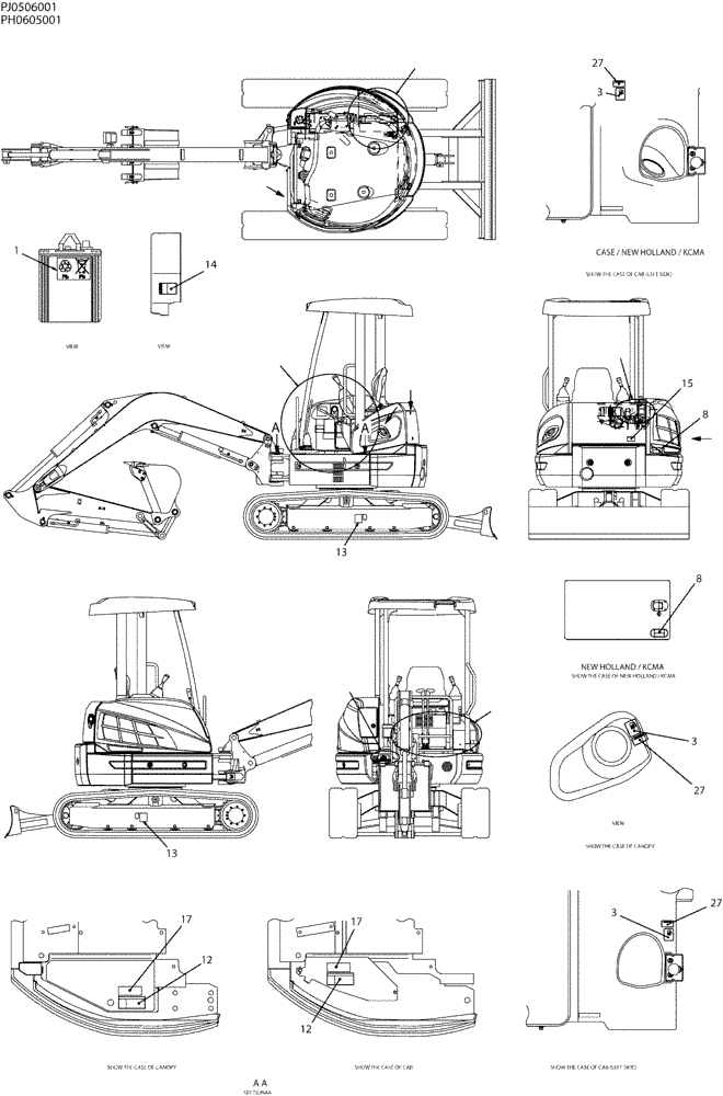 Схема запчастей Case CX50B - (06-001) - NAME PLATE INSTAL, P/N PW22T00083F1 (90) - PLATFORM, CAB, BODYWORK AND DECALS