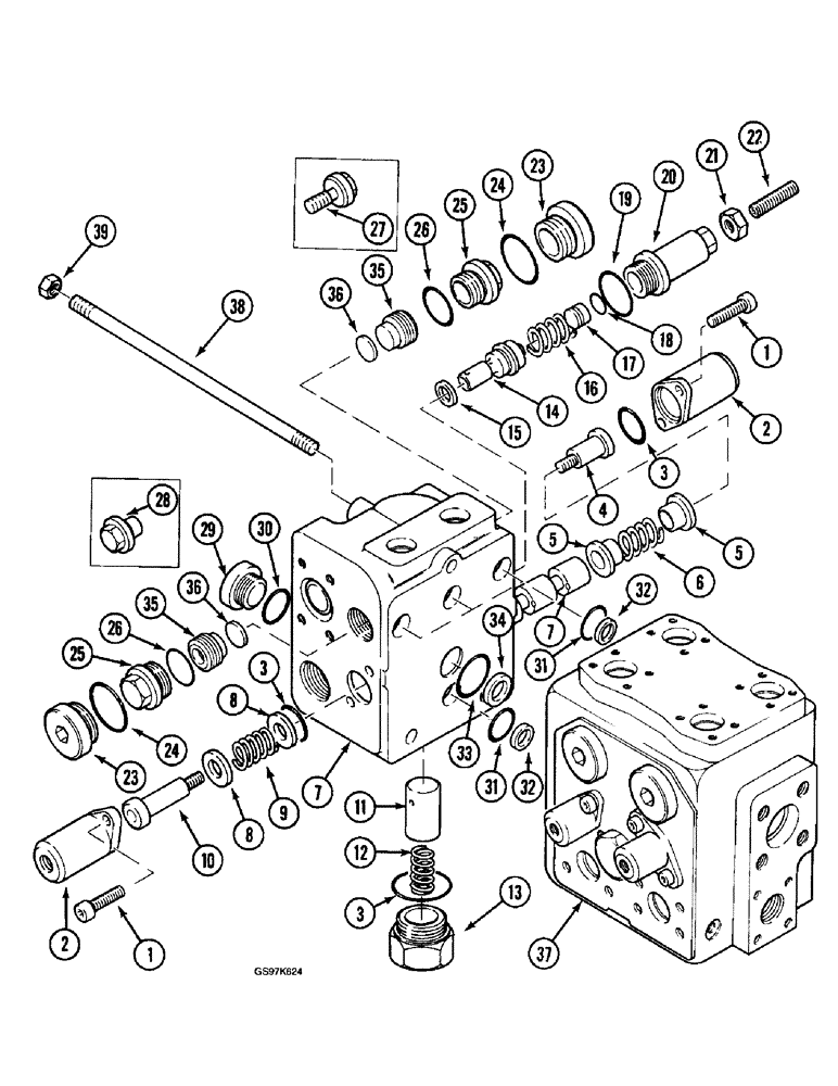 Схема запчастей Case 220B - (8-128) - PARALLEL & DRIVE CONTROL VALVE, PARALLEL CONTROL VALVE SECTION, PIN 74507 - 74597, PIN 03201 & AFT (08) - HYDRAULICS