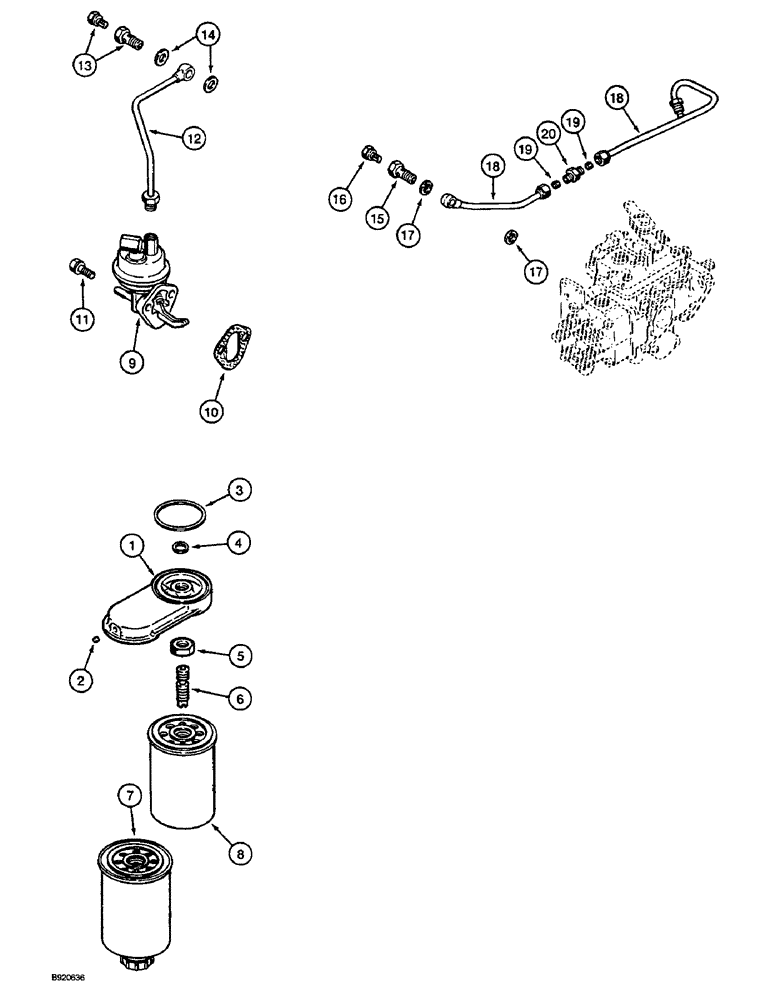 Схема запчастей Case 1088 - (3-10) - FUEL FILTER AND LIFT PUMP, 6T-590 ENGINE (03) - FUEL SYSTEM