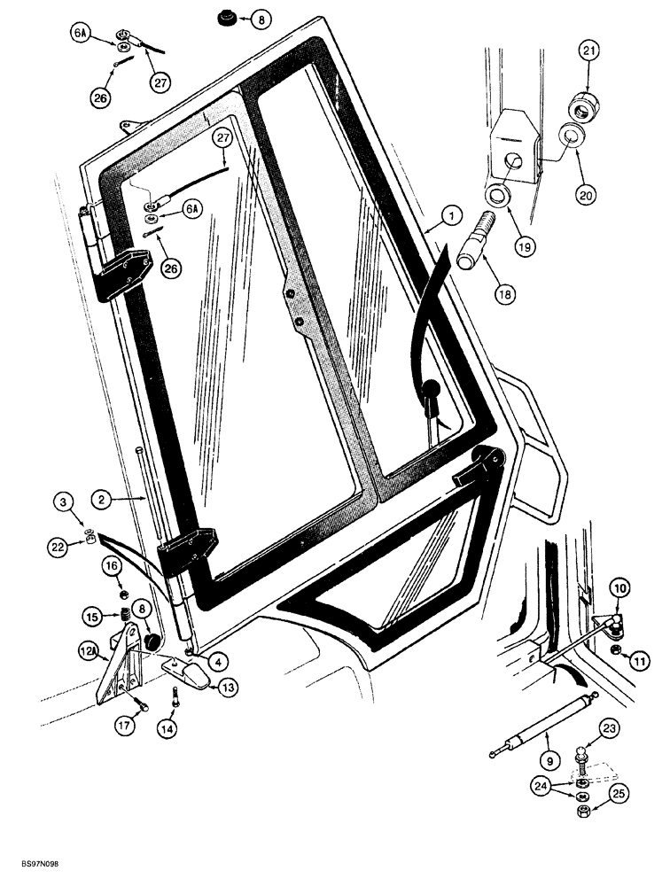 Схема запчастей Case 580SL - (9-120) - LEFT HAND AND RIGHT HAND CAB DOOR MOUNTING (09) - CHASSIS/ATTACHMENTS