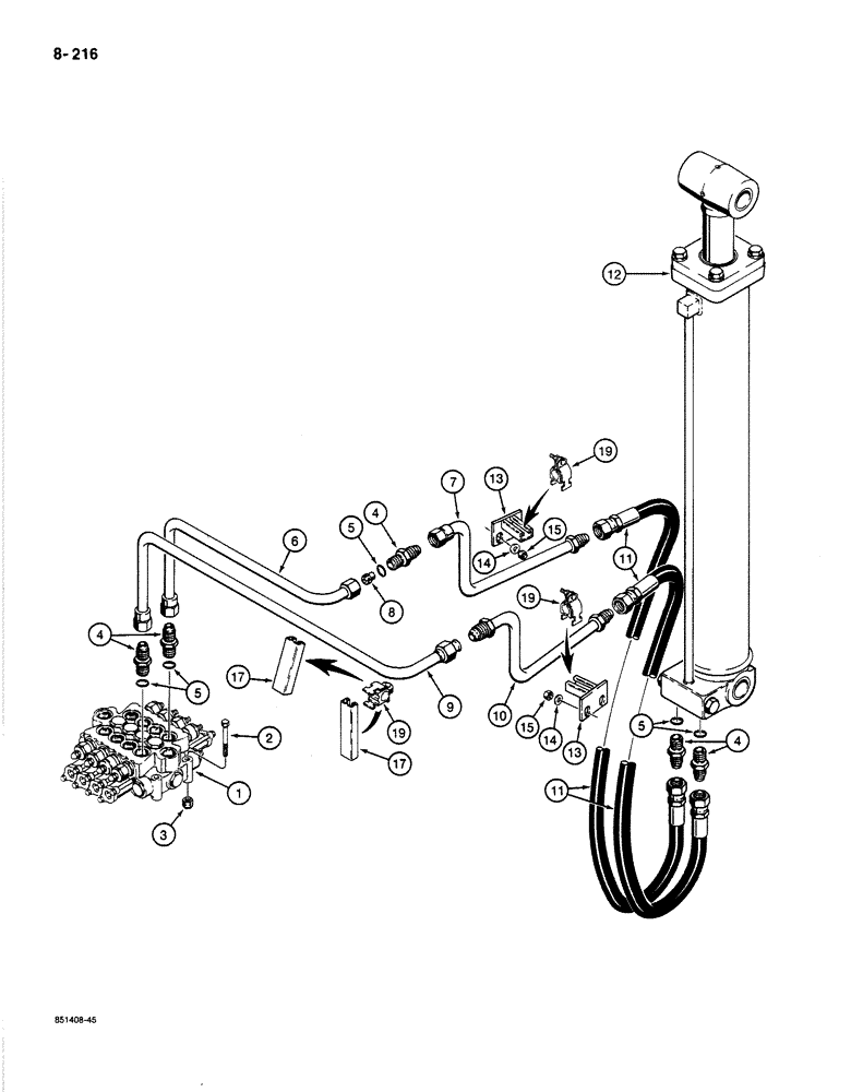 Схема запчастей Case 1187B - (8-216) - BOOM CYLINDER CIRCUIT (08) - HYDRAULICS