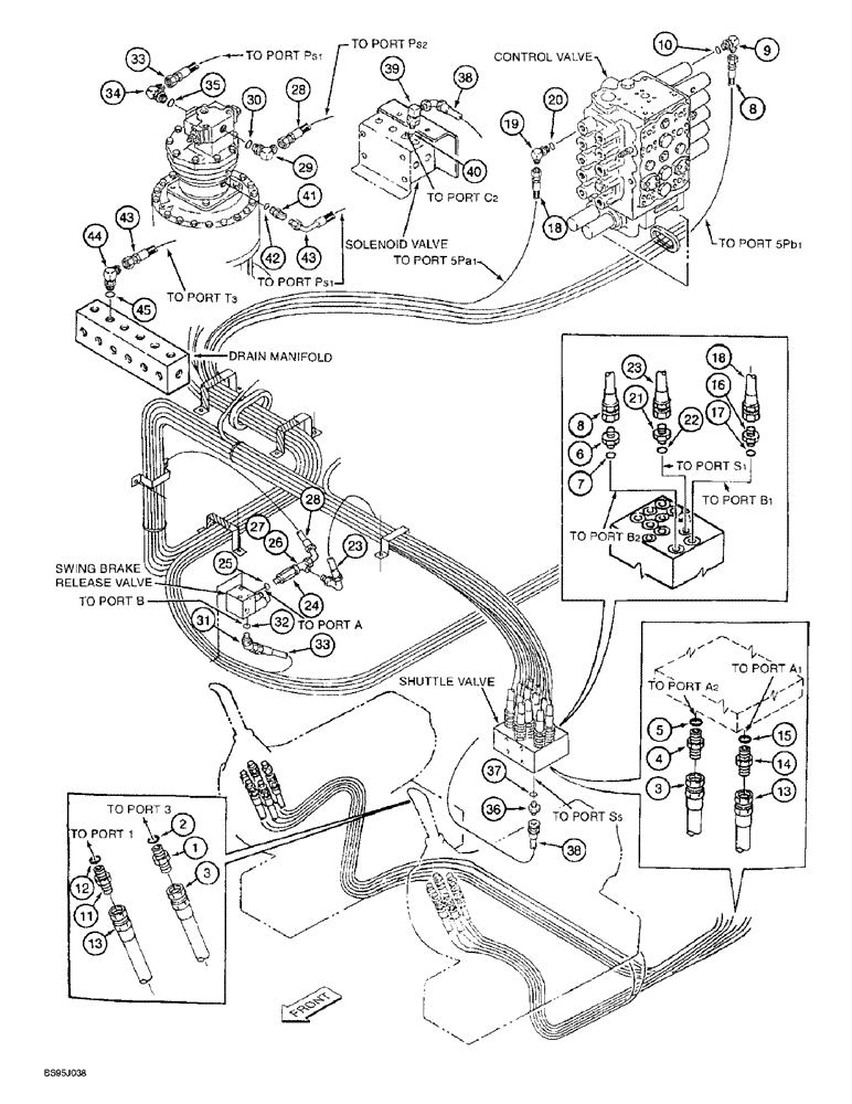 Схема запчастей Case 9060B - (8-064) - SWING CONTRL LINES, SWING-LEFT/ SWING-RIGHT (08) - HYDRAULICS