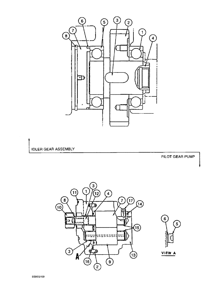 Схема запчастей Case 9060B - (8-166) - IDLER GEAR ASSEMBLY AND PILOT GEAR PUMP, IDLER GEAR ASSEMBLY (08) - HYDRAULICS