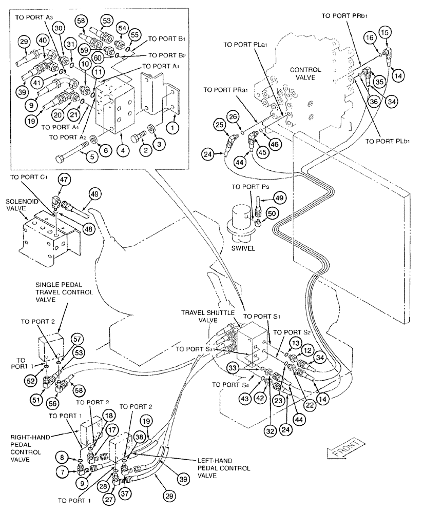 Схема запчастей Case 9050B - (8-090) - TRAVEL CONTROL LINES,PIN EAC0501122 (08) - HYDRAULICS