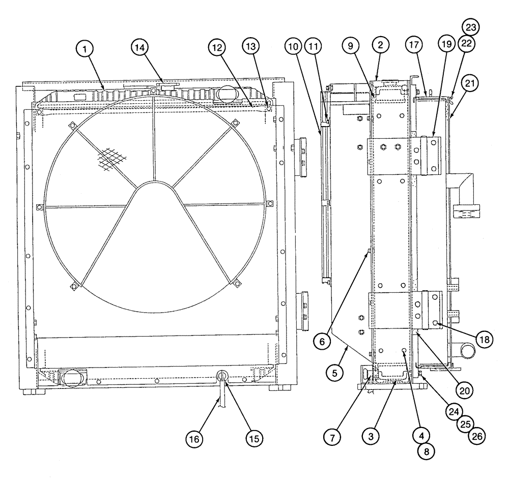 Схема запчастей Case 9050B - (2-10) - RADIATOR ASSEMBLY (02) - ENGINE