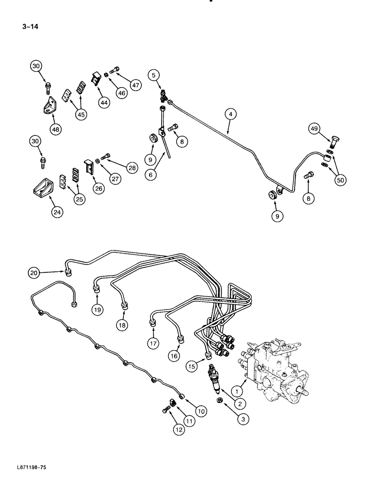 Схема запчастей Case 888 - (3-014) - FUEL INJECTION SYSTEM, 6T-590 DIESEL ENGINE (03) - FUEL SYSTEM