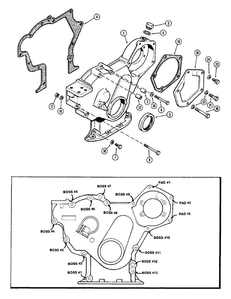 Схема запчастей Case 880 - (042) - TIMING GEAR COVER, 336BDT DIESEL ENGINE (01) - ENGINE