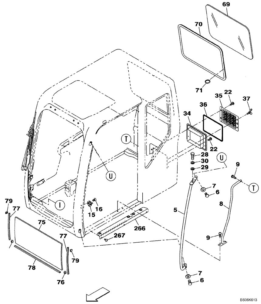 Схема запчастей Case CX210B - (09-26[01]) - CAB GLASS (13) - CHASSIS/ATTACHMENTS