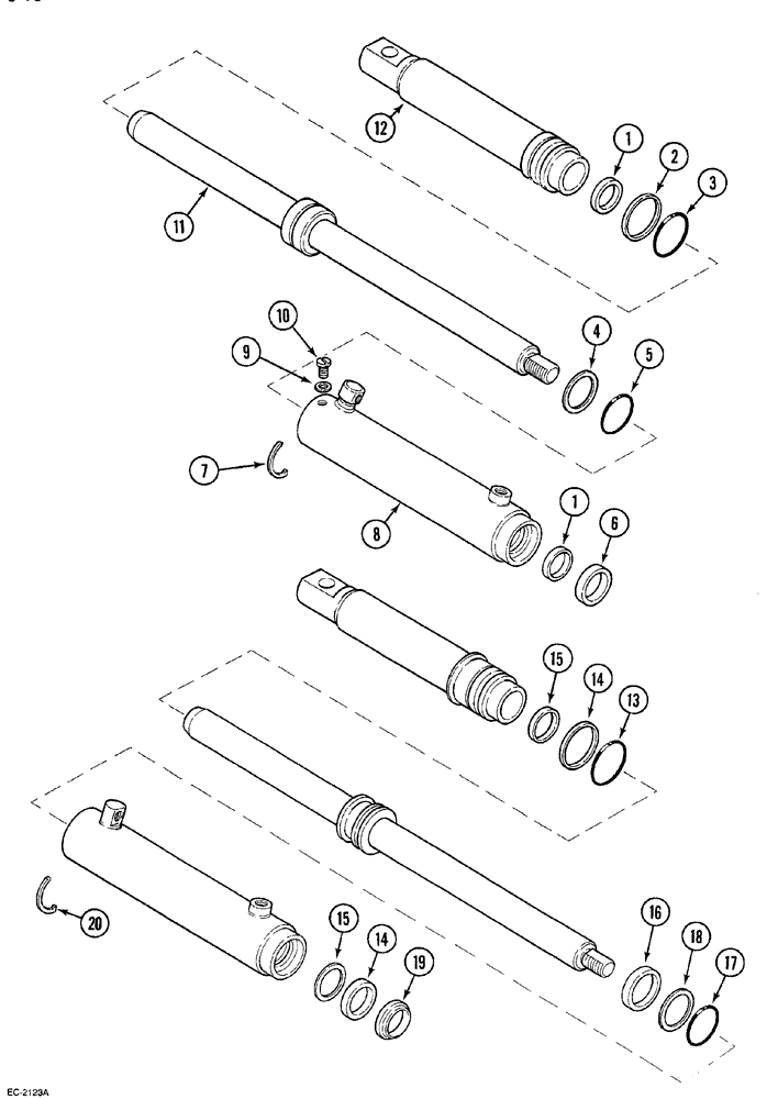 Схема запчастей Case 380B - (5-16) - POWER STEERING CYLINDER - SWEPT BACK CAST FRONT AXLE (05) - STEERING