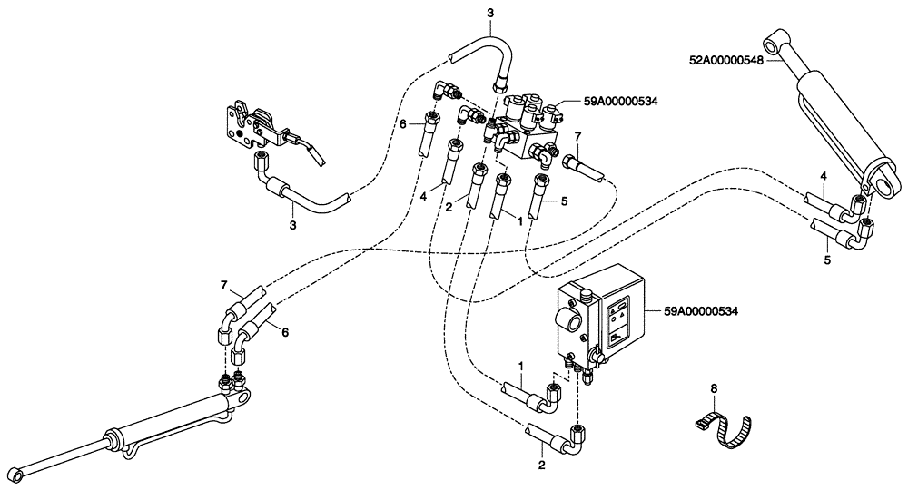 Схема запчастей Case 340 - (59A01000534[001]) - ENGINE HOODS AND DRIVER CAB - HYDRAULIC DUMPING (10) - Cab/Cowlings