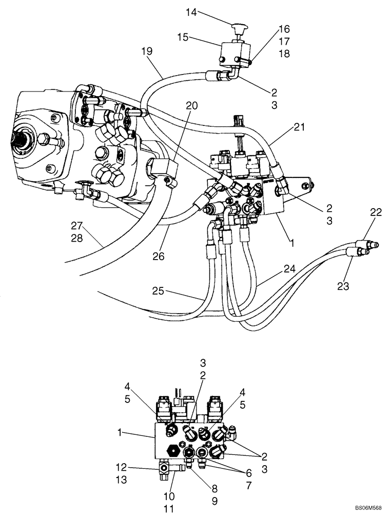 Схема запчастей Case 450CT - (06-12B) - HYDROSTATICS - PUMP, MULTI-VALVE PLUMBING (450CT WITH PILOT CONTROL) (06) - POWER TRAIN