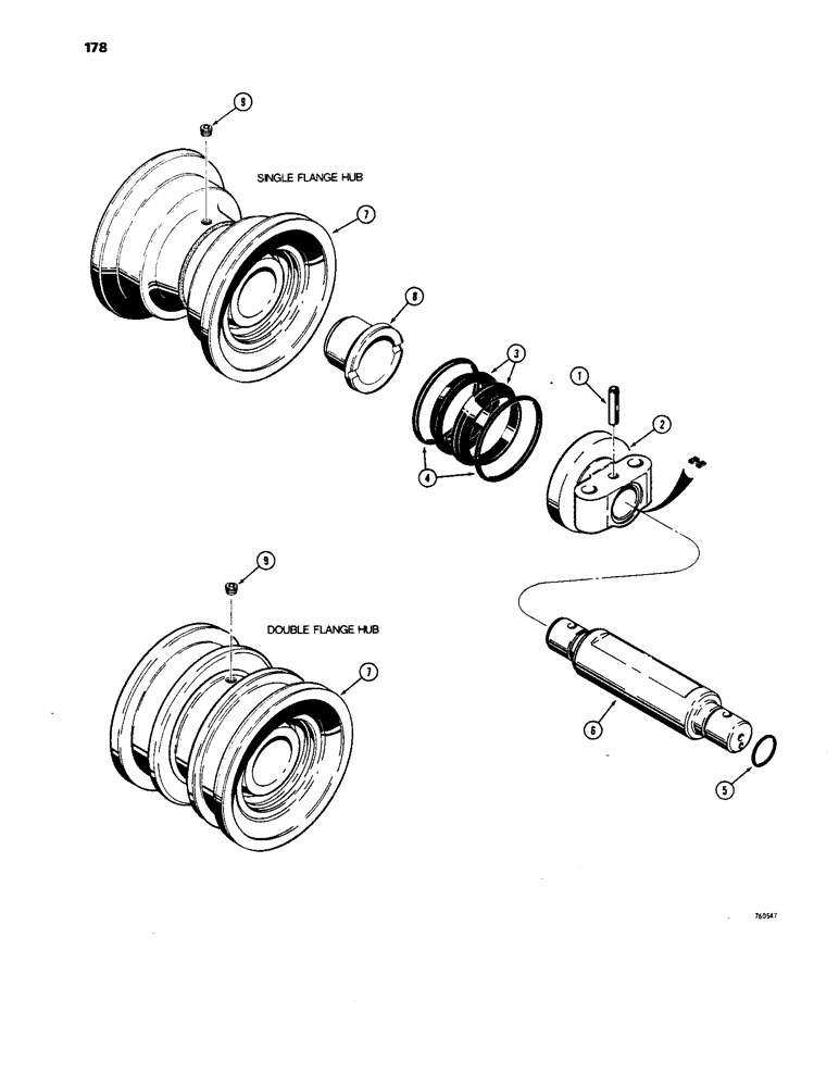 Схема запчастей Case 1450 - (178) - R33583 TRACK ROLLER - SINGLE FLANGE, FOR ID: SEE REF 2 OF ILLUSTRATION, INTERTRAC ROLLER (11) - TRACKS/STEERING