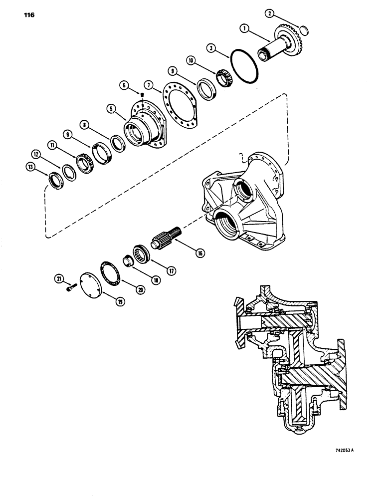 Схема запчастей Case 450 - (116) - TRANSMISSION PINION AND SHAFT (03) - TRANSMISSION