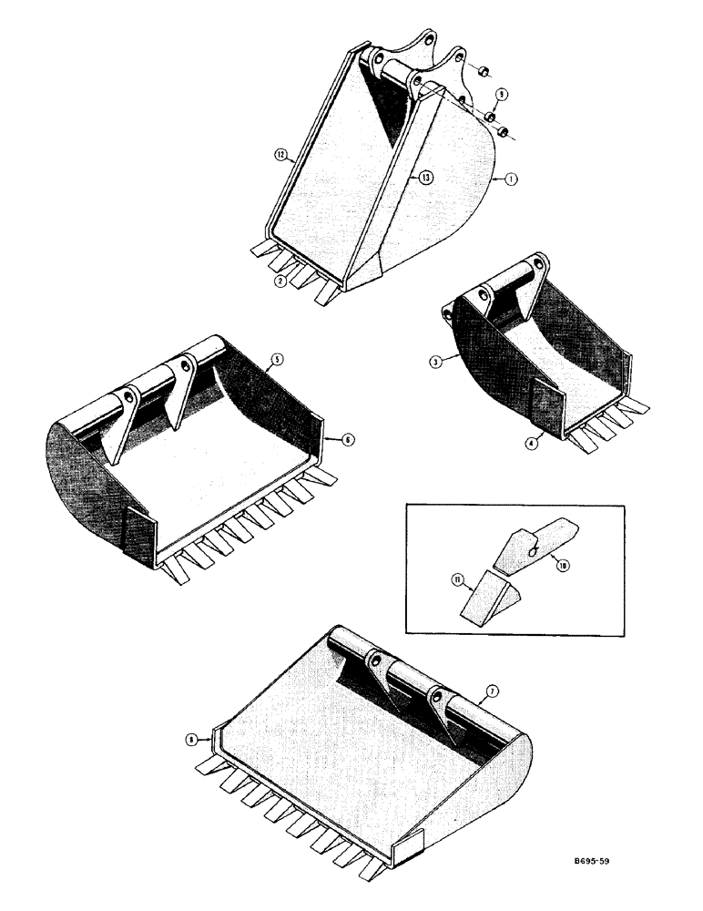 Схема запчастей Case 420C - (272) - BACKHOE BUCKETS (OPTIONAL EQUIPMENT), TRENCHING BUCKETS (MACHINERY ITEMS) (19) - BUCKETS