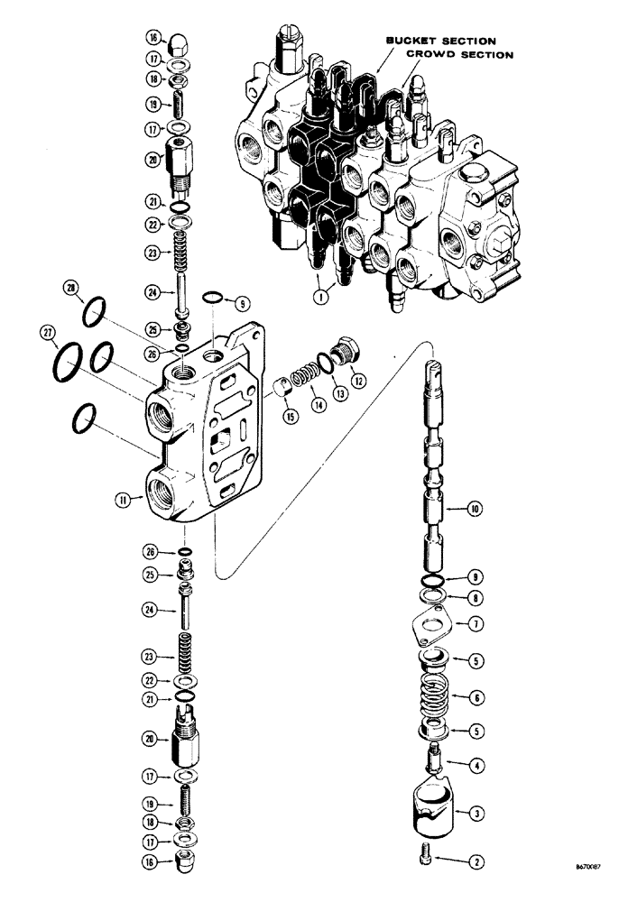 Схема запчастей Case 33S - (088) - D40750 BACKHOE BUCKET AND CROWD SECTION 