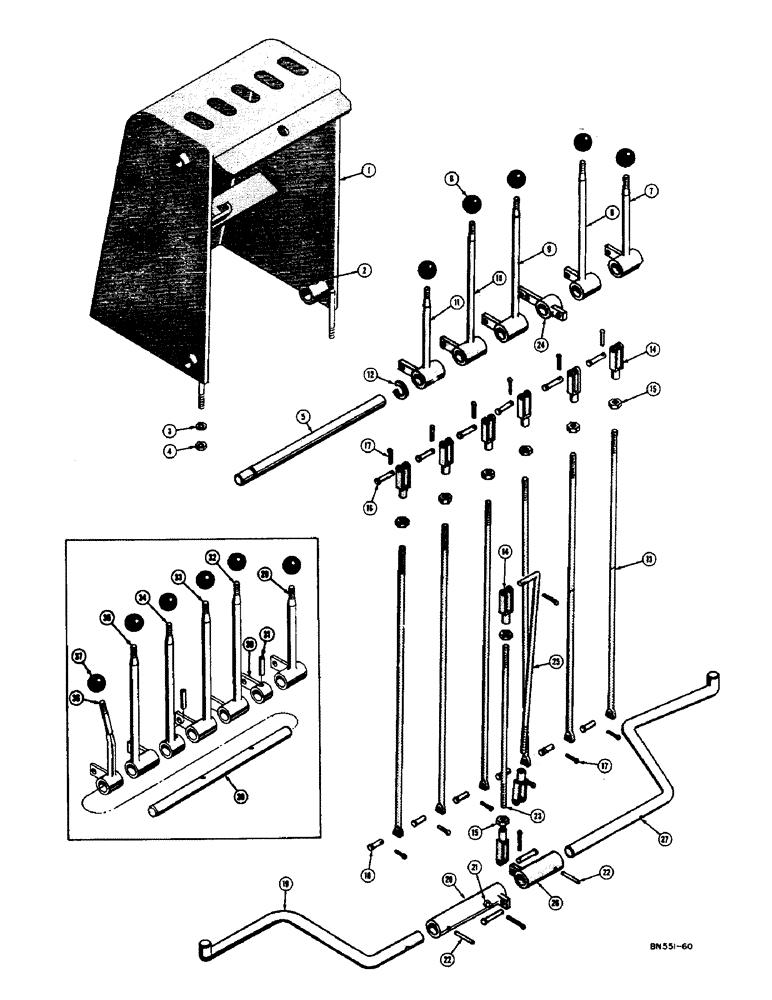 Схема запчастей Case 420B - (162) - BACKHOE CONTROL LEVERS AND LINKAGE (18) - ATTACHMENT ACCESSORIES