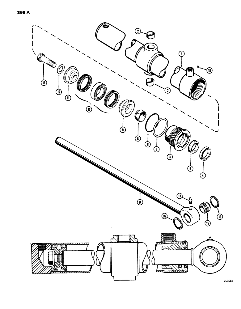 Схема запчастей Case 450 - (369A) - G33359 LIFT CYLINDER - ANGLE DOZER, GLAND IS STAMPED WITH CYLINDER PART NUMBER (07) - HYDRAULIC SYSTEM