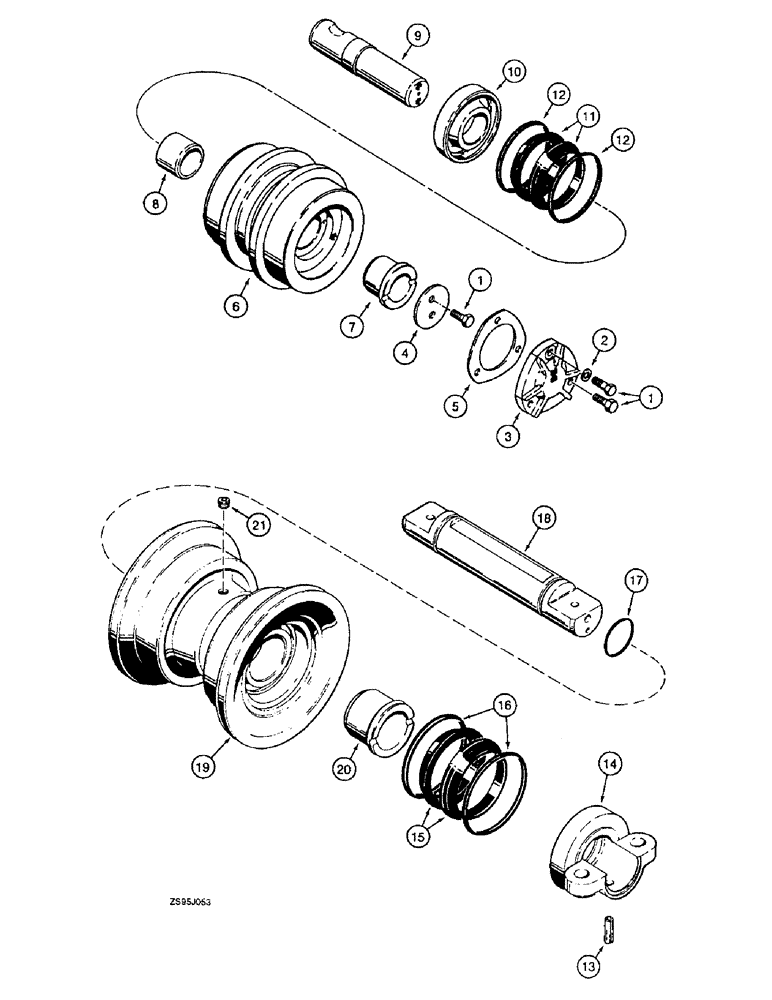 Схема запчастей Case 550E - (5-08) - ROLLER ASSEMBLIES, TRACK CARRIER ROLLER ASSEMBLY (11) - TRACKS/STEERING