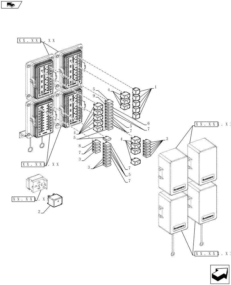 Схема запчастей Case 921F - (55.100.13) - MAIN CAB AND CANOPY HARNESS FUSES AND RELAYS (55) - ELECTRICAL SYSTEMS