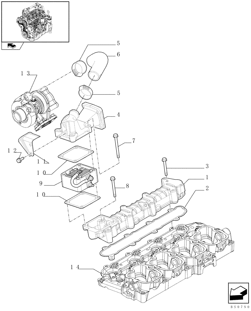 Схема запчастей Case 430 - (02-19) - INTAKE MANIFOLD (87530652) (02) - ENGINE