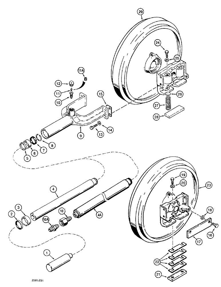 Схема запчастей Case 550E - (5-04) - TRACK ADJUSTER AND IDLER MOUNTING (11) - TRACKS/STEERING