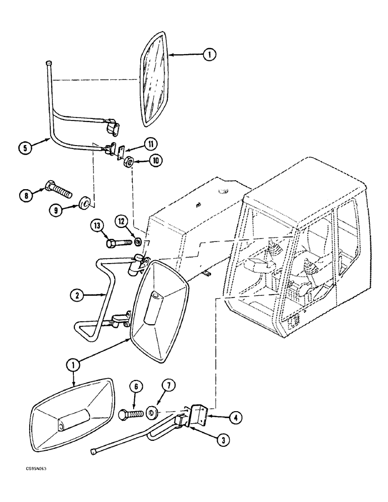 Схема запчастей Case 688BCK - (9F-14) - FRONT AND REAR VIEW MIRRORS, 688B CK (120535, 120548, 120566-) (05.1) - UPPERSTRUCTURE CHASSIS/ATTACHMENTS