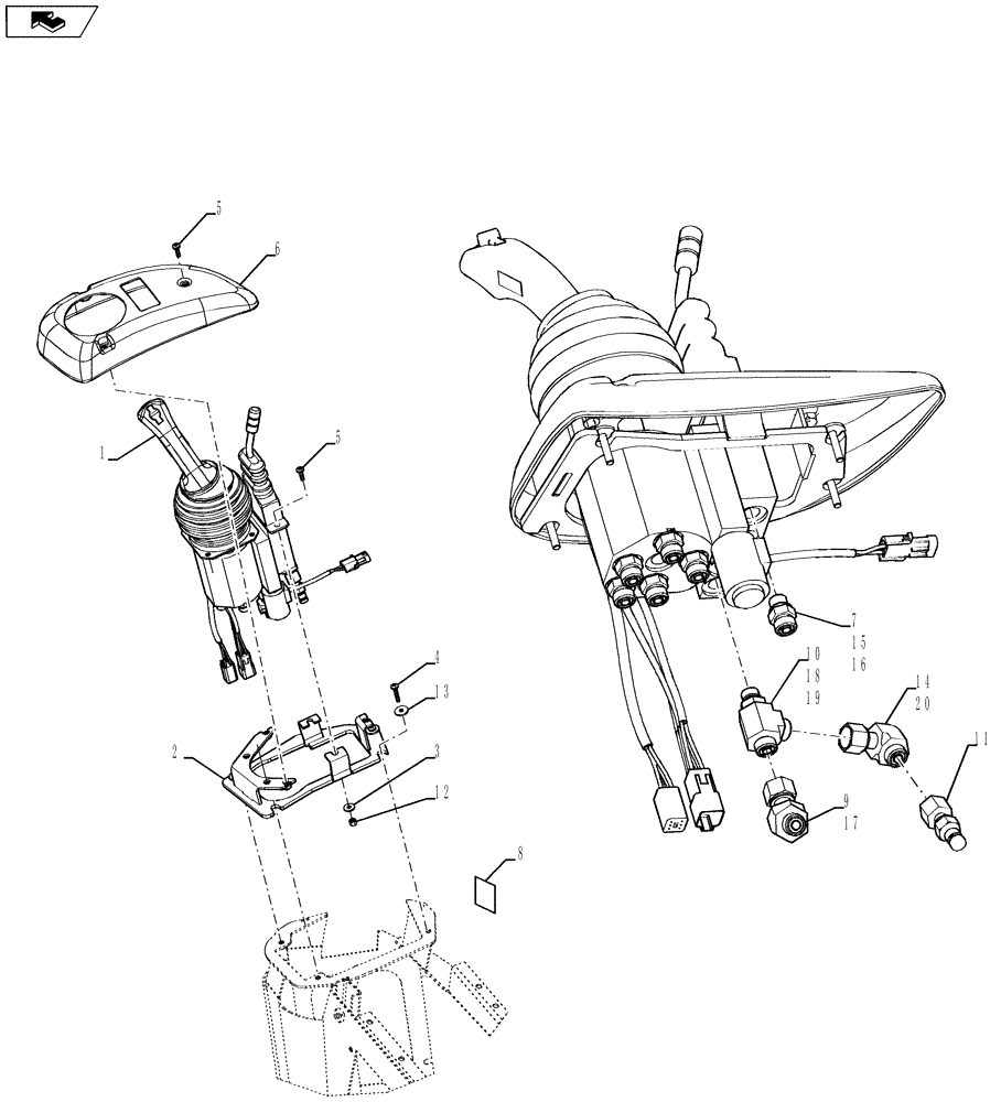 Схема запчастей Case 921F - (35.108.02) - LOADER CONTROL - JOYSTICK WITH SINGLE LEVER MOUNTING (35) - HYDRAULIC SYSTEMS