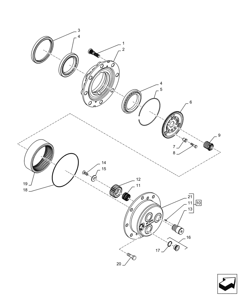 Схема запчастей Case 580SN WT - (25.108.0201[02]) - PLANETARY HUB - 4WD (25) - FRONT AXLE SYSTEM