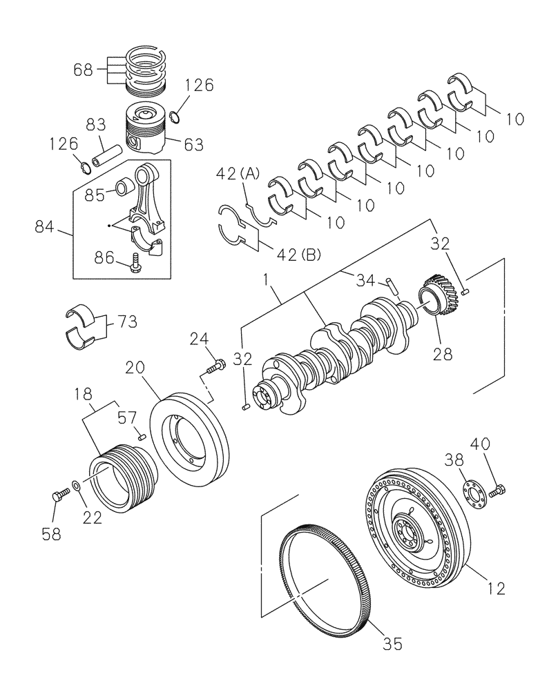 Схема запчастей Case CX350C - (02-011[00]) - PISTONS AND CRANKSHAFT (02) - ENGINE