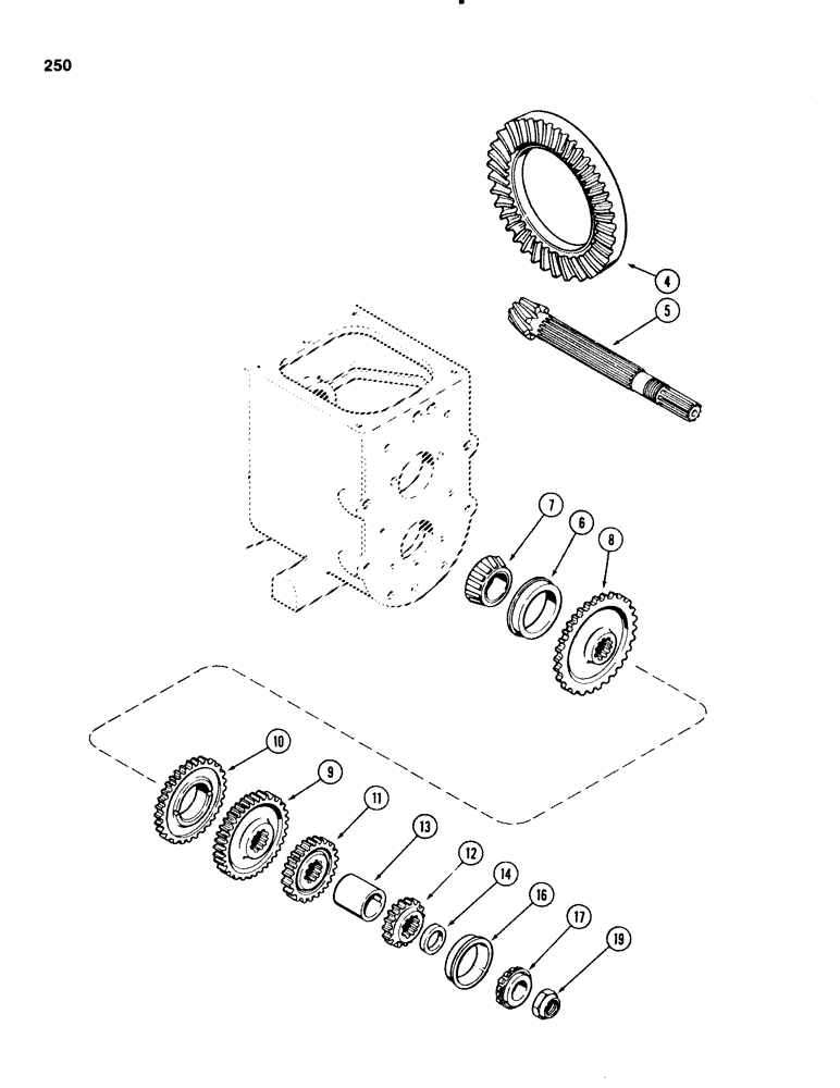 Схема запчастей Case 580SE - (250) - TRANSAXLE COUNTERSHAFT, 4 WHEEL DRIVE, PRIOR TO TRANSMISSION SN 16270319 (06) - POWER TRAIN