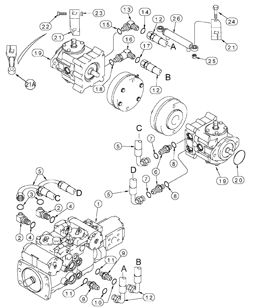 Схема запчастей Case 90XT - (06-08) - HYDROSTATICS PUMP AND DRIVE MOTORS, NORTH AMERICAN MODELS -JAF0320049, EUROPEAN MODELS -JAF0274261 (06) - POWER TRAIN