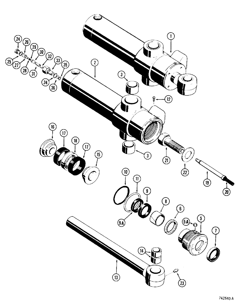 Схема запчастей Case 780 - (422) - G32441 BACKHOE SWING CYLINDER, GLAND IS STAMPED WITH CYLINDER PN (08) - HYDRAULICS