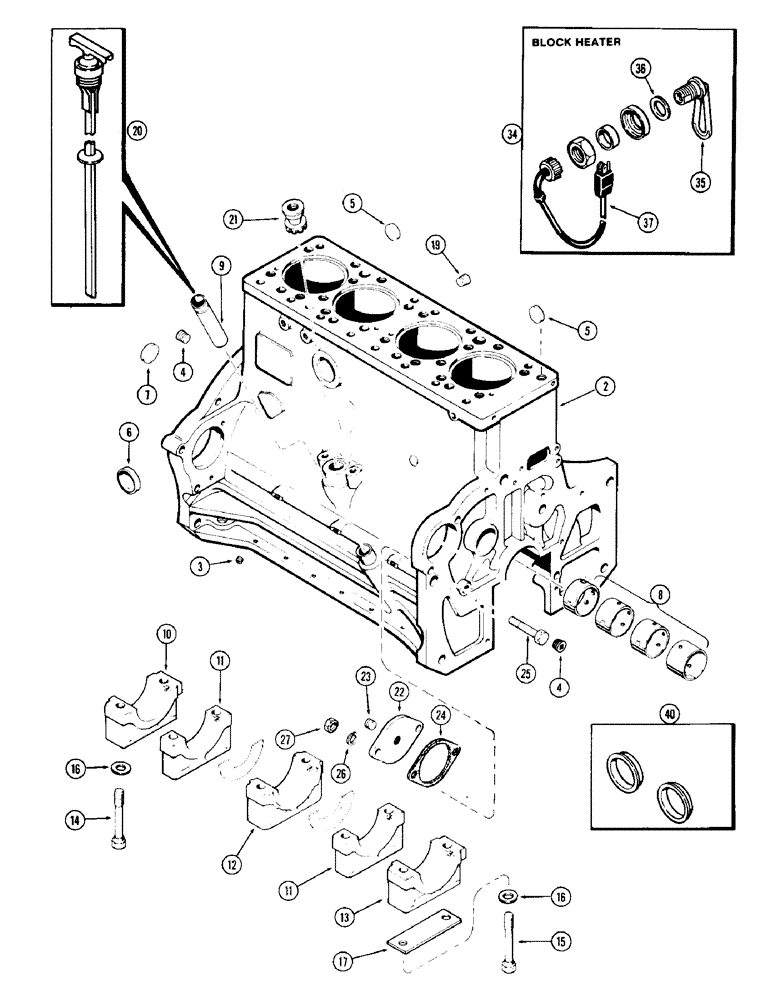 Схема запчастей Case 780 - (046) - CYLINDER BLOCK, 336 BDT TURBOCHARGED ENG, ENG SN 10151968 & AFT W/FRONT MOUNTED OIL PUMP (02) - ENGINE