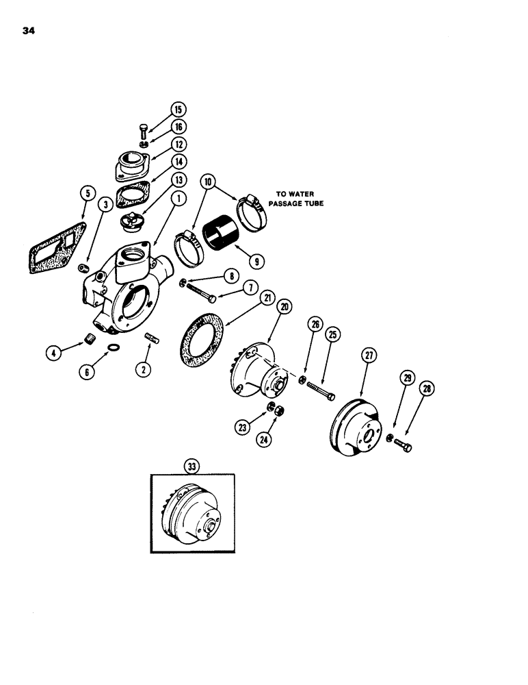 Схема запчастей Case 1835 - (034) - WATER PUMP AND THERMOSTAT, 188 DIESEL ENGINE (02) - ENGINE