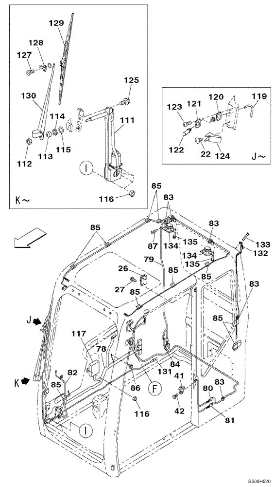 Схема запчастей Case CX470B - (04-22) - CAB ELECTRICAL - WIPER, WINDSHIELD (04) - ELECTRICAL SYSTEMS