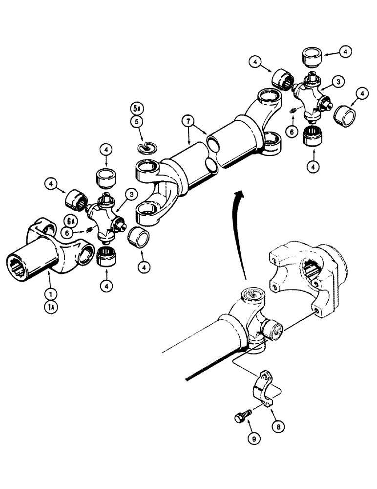 Схема запчастей Case 580SK - (6-24) - DRIVE SHAFT POWER SHUTTLE TO TRANSAXLE (06) - POWER TRAIN