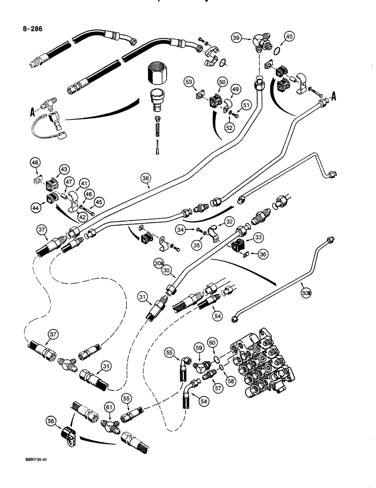 Схема запчастей Case 580K - (08-286) - EQUIPMENT HYDRAULIC SYSTEM, EQUIPMENT PUMP TO REAR EQUIPMENT LINES WITHOUT BACKHOE - LOADER ONLY (08) - HYDRAULICS