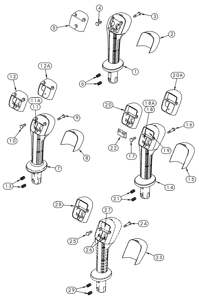 Схема запчастей Case 85XT - (04-25) - CONTROLS, RIGHT HAND HANDLE, NO SWITCHES (04) - ELECTRICAL SYSTEMS