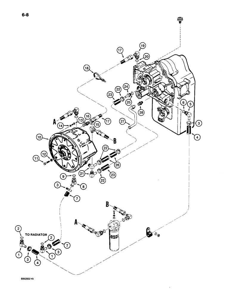 Схема запчастей Case 1085C - (6-08) - TRANSMISSION HYDRAULICS, TORQUE CONVERTER AND TRANSMISSION LINES (06) - POWER TRAIN