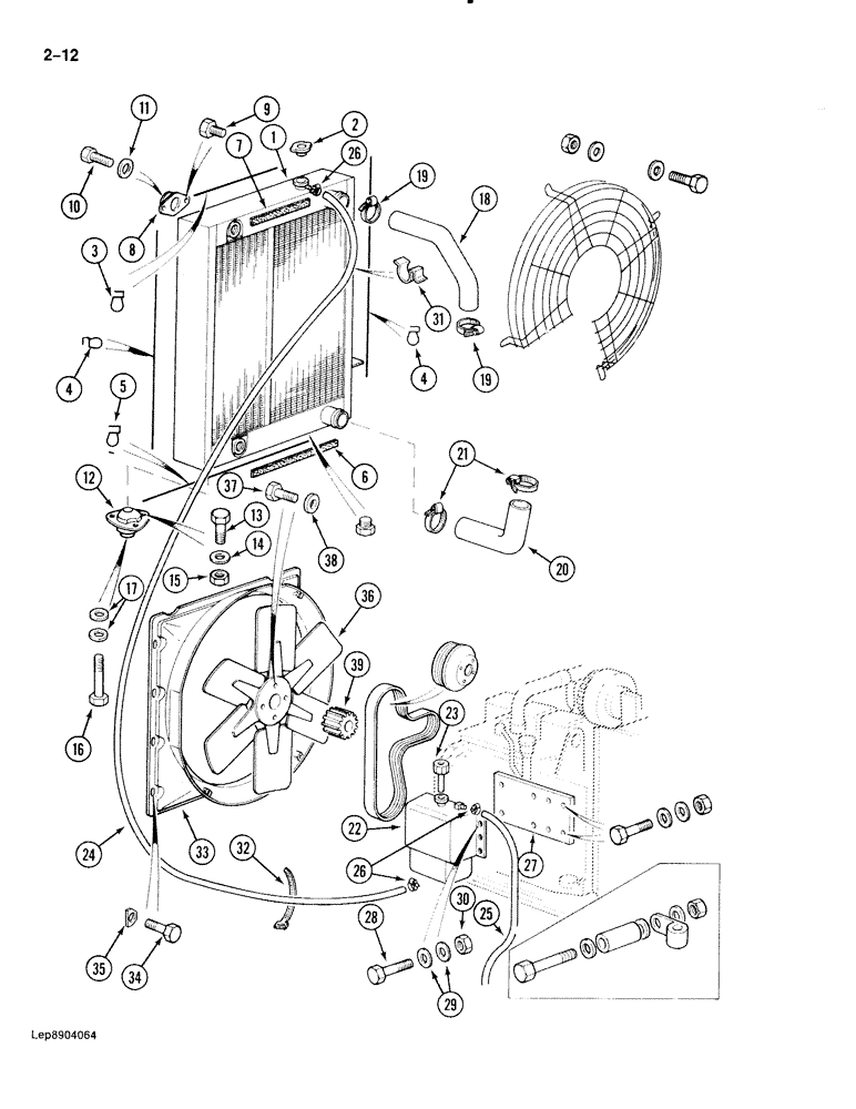 Схема запчастей Case 888 - (2-012) - RADIATOR, OIL COOLER, HOSES AND COOLANT RECOVERY (02) - ENGINE