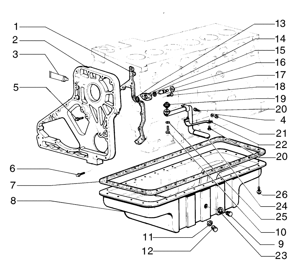 Схема запчастей Case 885 - (02-22[02]) - TIMING GEAR HOUSING AND OIL SUMP (02) - ENGINE