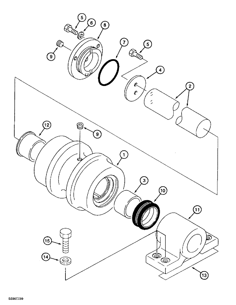 Схема запчастей Case 9060B - (5-10) - TRACK CARRIER ROLLERS, MANUFACTURED BY INTERTRAC (11) - TRACKS/STEERING