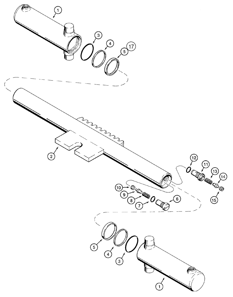 Схема запчастей Case 95XT - (08-65) - CYLINDER ASSY., BACKHOE SWING (NORTH AMERICA), D125 BACKHOE (08) - HYDRAULICS