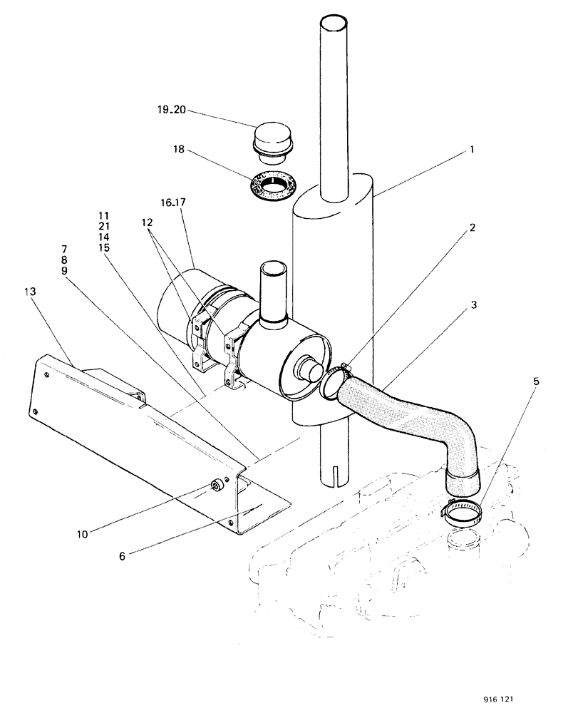 Схема запчастей Case 580F - (053A) - AIR CLEANER AND MUFFLER, STARTING WITH NO 3.701.950, DC AND UP TO NO 3.738.055 (10) - ENGINE