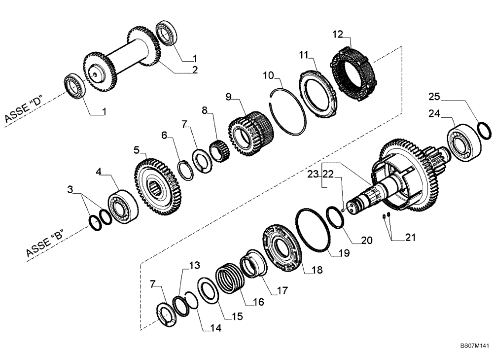 Схема запчастей Case 590SM - (06-34) - TRANSMISSION ASSY, 4WD POWERSHIFT (590SM+) - SHAFT, REVERSE & PRIMARY (06) - POWER TRAIN