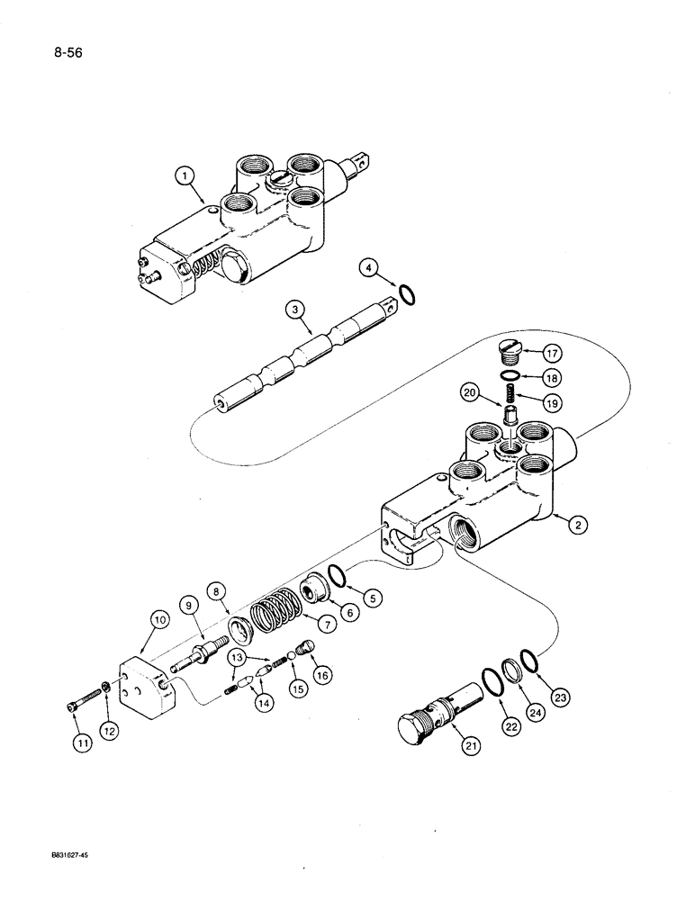 Схема запчастей Case 360 - (8-56) - HYDRA-BORER CONTROL VALVE - H544718 (08) - HYDRAULICS