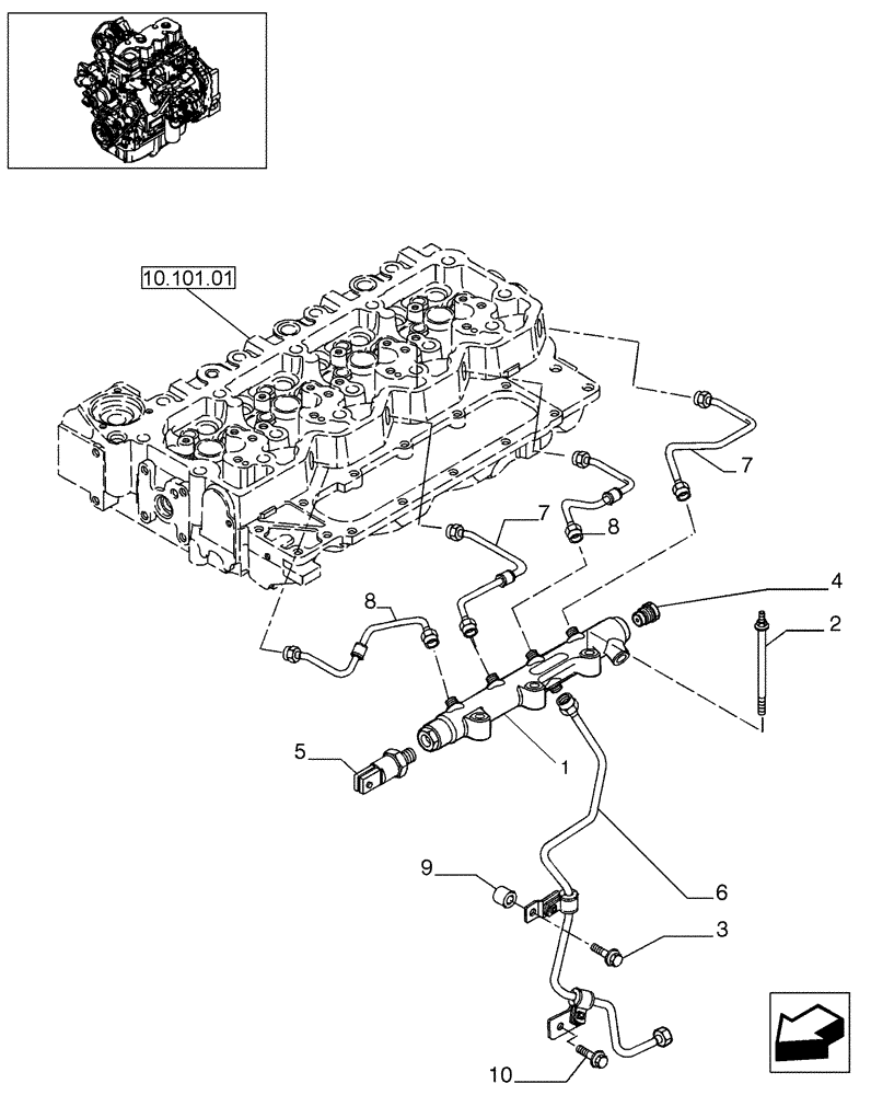 Схема запчастей Case 580SM - (10.218.05[02]) - INJECTION EQUIPMENT - PIPING (10) - ENGINE