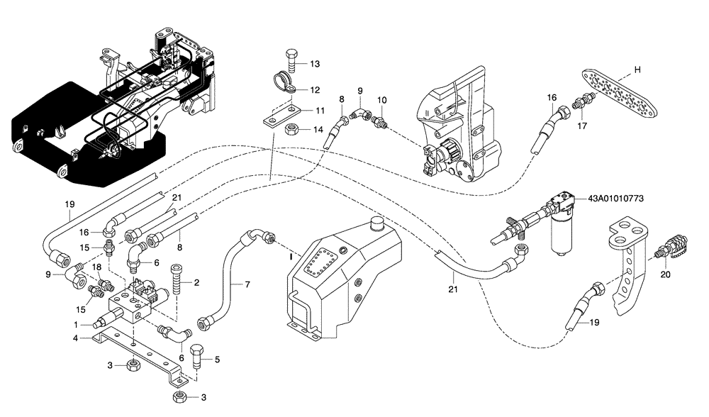 Схема запчастей Case 330 - (40A00010210[03]) - HYDRAULIC CIRCUIT - DIFFERENTIAL LOCKING (09) - Implement / Hydraulics / Frame / Brakes