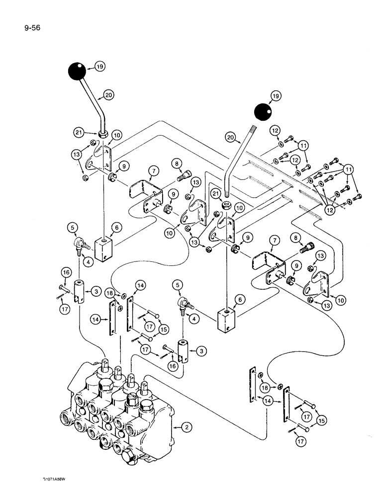 Схема запчастей Case 360 - (9-056) - DUAL LEVER BACKHOE CONTROLS AND LINKAGE, PRIOR TO P.I.N. JAF0091962 (09) - CHASSIS/ATTACHMENTS