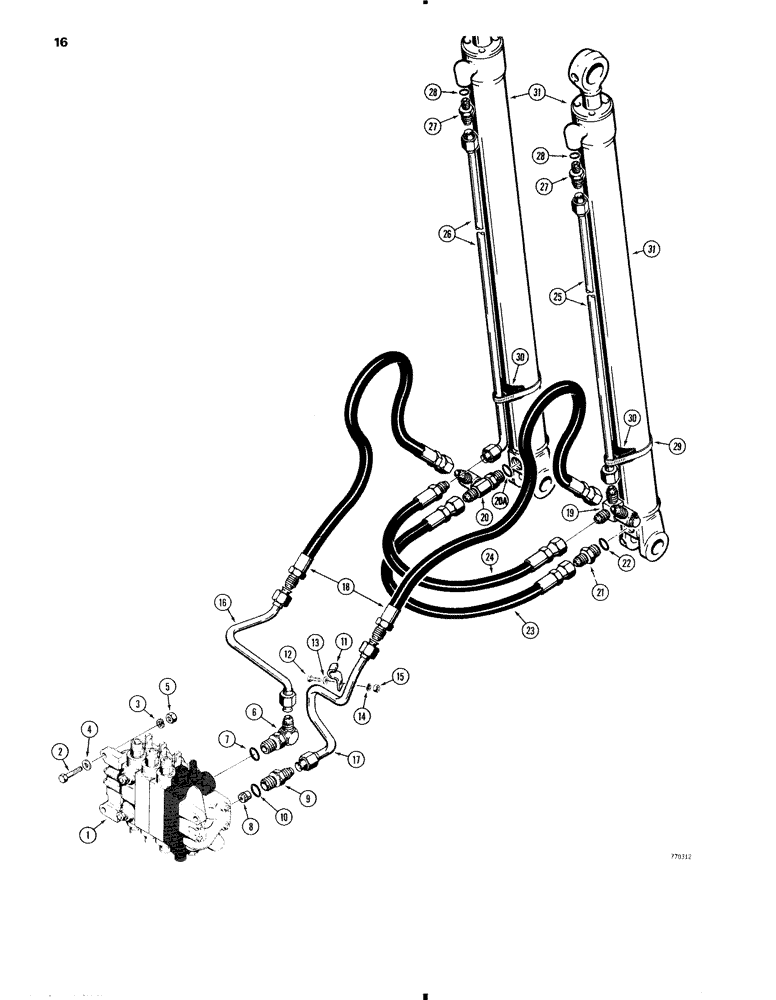 Схема запчастей Case 35 - (016) - BOOM CYLINDER HYDRAULICS, BEFORE BACKHOE SN 5356938 